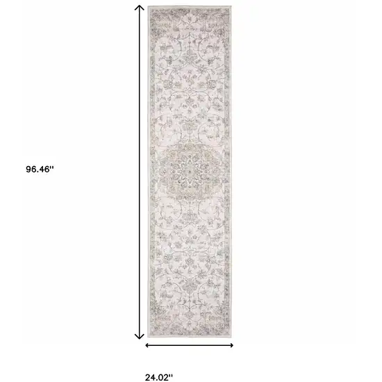 Beige Gold And Grey Oriental Power Loom Stain Resistant Runner Rug Photo 10