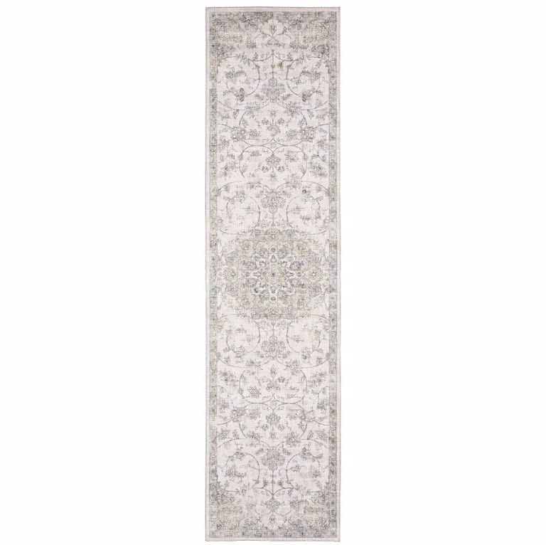 Beige Gold And Grey Oriental Power Loom Stain Resistant Runner Rug Photo 1