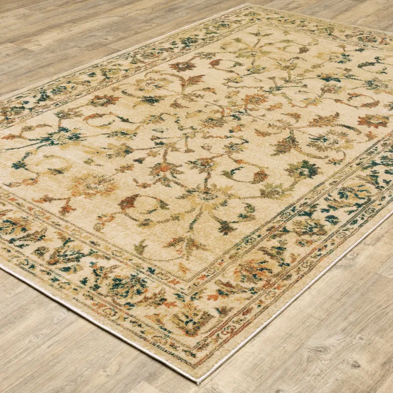 Beige Gold And Teal Oriental Power Loom Stain Resistant Area Rug Photo 4