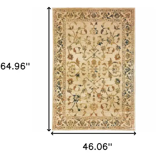 Beige Gold And Teal Oriental Power Loom Stain Resistant Area Rug Photo 10