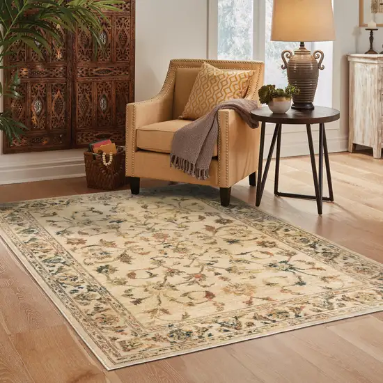 Beige Gold And Teal Oriental Power Loom Stain Resistant Area Rug Photo 8