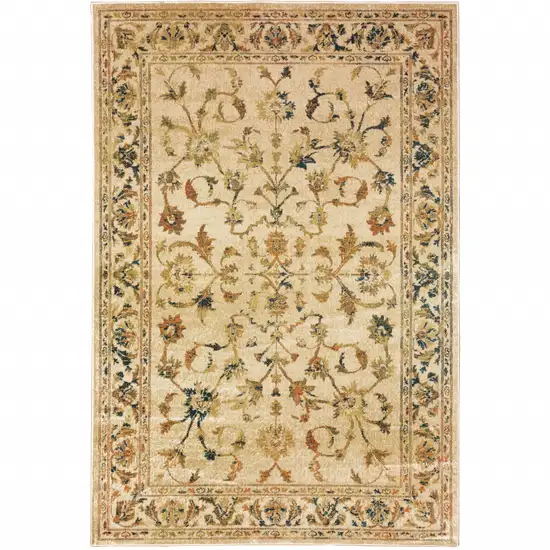 Beige Gold And Teal Oriental Power Loom Stain Resistant Area Rug Photo 1