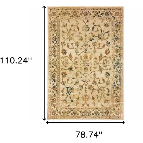 Beige Gold And Teal Oriental Power Loom Stain Resistant Area Rug Photo 10