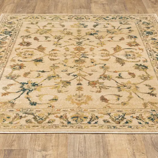 Beige Gold And Teal Oriental Power Loom Stain Resistant Area Rug Photo 7