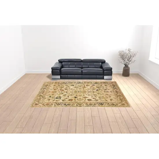 Beige Gold And Teal Oriental Power Loom Stain Resistant Area Rug Photo 2