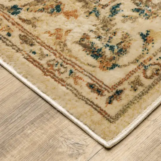 Beige Gold And Teal Oriental Power Loom Stain Resistant Runner Rug Photo 5