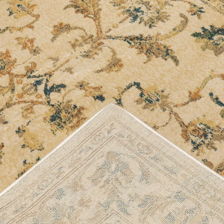 Beige Gold And Teal Oriental Power Loom Stain Resistant Runner Rug Photo 4