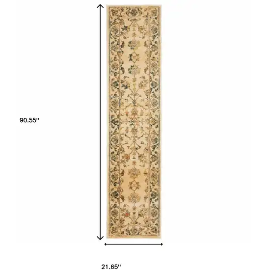 Beige Gold And Teal Oriental Power Loom Stain Resistant Runner Rug Photo 10