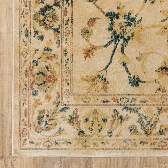 Beige Gold And Teal Oriental Power Loom Stain Resistant Runner Rug Photo 2