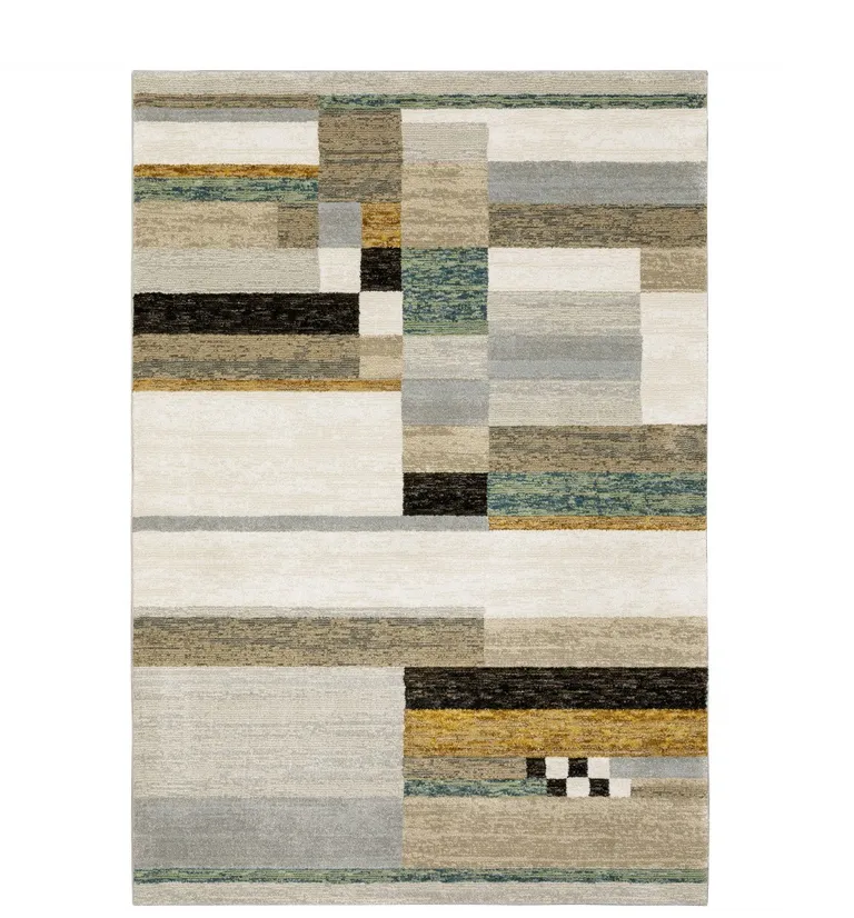 Beige Gold Black Grey Tan Teal And Rust Geometric Power Loom Area Rug Photo 1