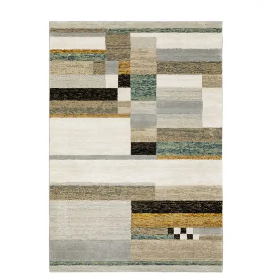 Beige Gold Black Grey Tan Teal And Rust Geometric Power Loom Area Rug Photo 1