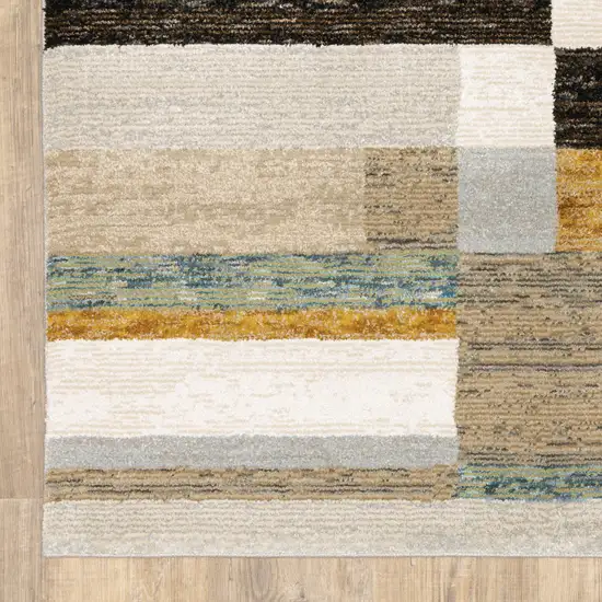 Beige Gold Black Grey Tan Teal And Rust Geometric Power Loom Stain Resistant Runner Rug Photo 9