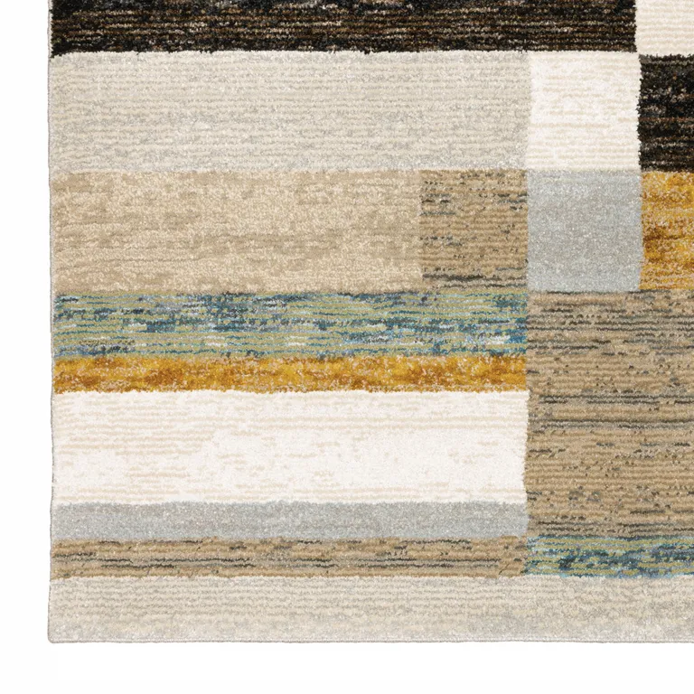 Beige Gold Black Grey Tan Teal And Rust Geometric Power Loom Stain Resistant Runner Rug Photo 4