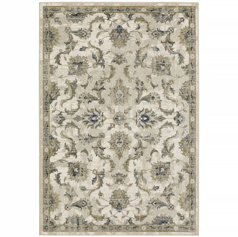 Beige Gold Blue And Grey Oriental Power Loom Stain Resistant Area Rug Photo 1