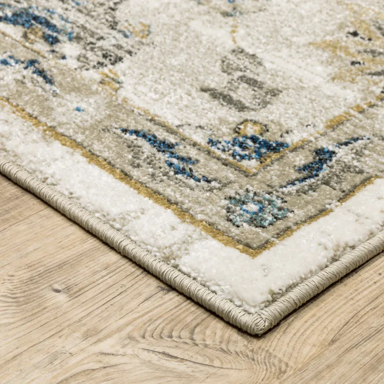 Beige Gold Blue And Grey Oriental Power Loom Stain Resistant Area Rug Photo 3