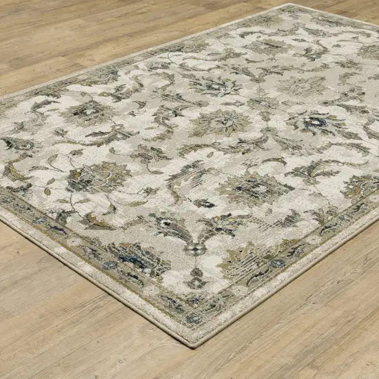 Beige Gold Blue And Grey Oriental Power Loom Stain Resistant Area Rug Photo 4