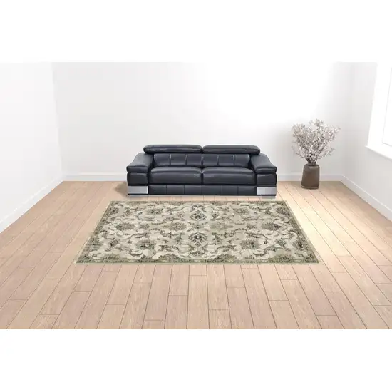 Beige Gold Blue And Grey Oriental Power Loom Stain Resistant Area Rug Photo 2