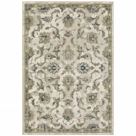 Beige Gold Blue And Grey Oriental Power Loom Stain Resistant Area Rug Photo 1