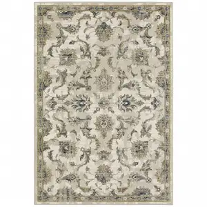 Photo of Beige Gold Blue And Grey Oriental Power Loom Stain Resistant Area Rug