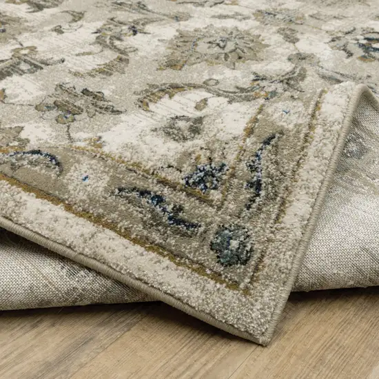 Beige Gold Blue And Grey Oriental Power Loom Stain Resistant Runner Rug Photo 6