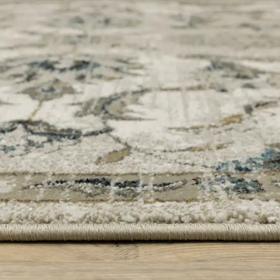 Beige Gold Blue And Grey Oriental Power Loom Stain Resistant Runner Rug Photo 7