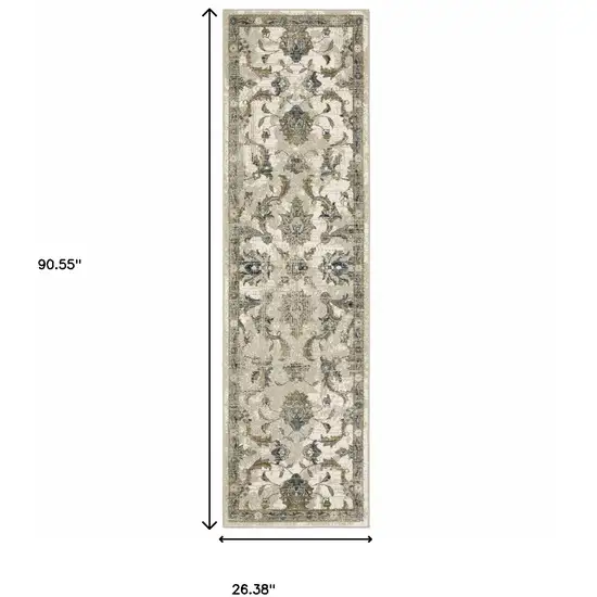 Beige Gold Blue And Grey Oriental Power Loom Stain Resistant Runner Rug Photo 9