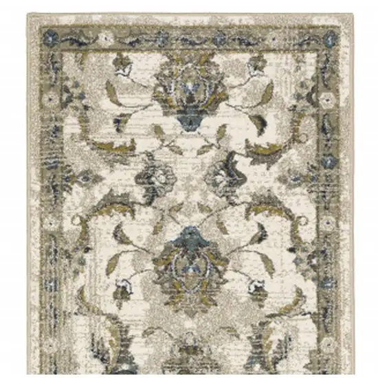 Beige Gold Blue And Grey Oriental Power Loom Stain Resistant Runner Rug Photo 4