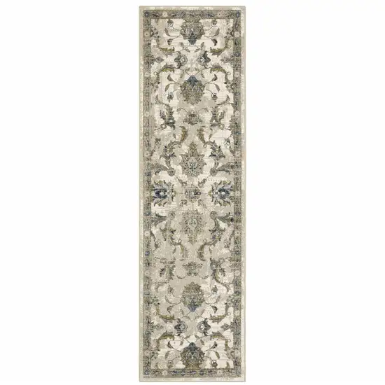 Beige Gold Blue And Grey Oriental Power Loom Stain Resistant Runner Rug Photo 1