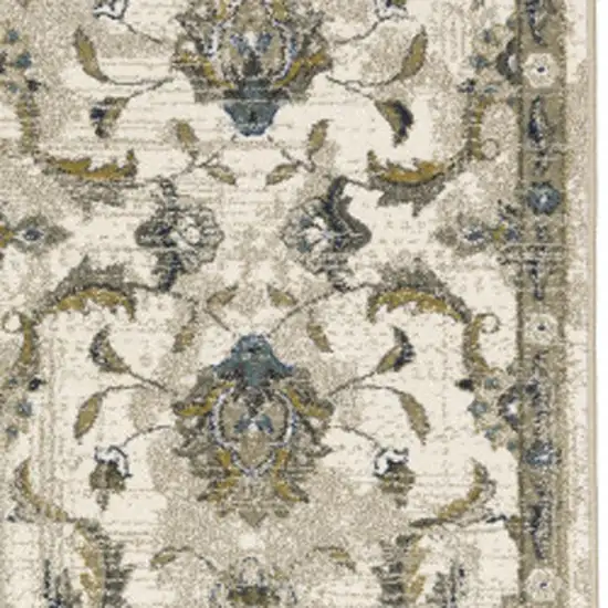 Beige Gold Blue And Grey Oriental Power Loom Stain Resistant Runner Rug Photo 3