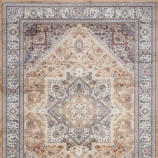 Beige Gold and Red Oriental Distressed Non Skid Area Rug Photo 8