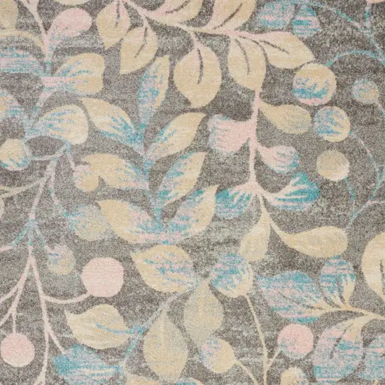 Beige Gray And Blue Botanical Leaves Area Rug Photo 9