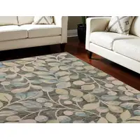 Photo of Beige Gray And Blue Botanical Leaves Area Rug