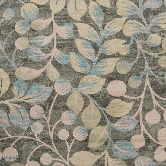 Beige Gray And Blue Botanical Leaves Area Rug Photo 7