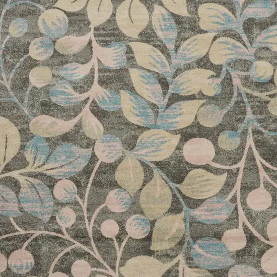 Beige Gray And Blue Botanical Leaves Area Rug Photo 7