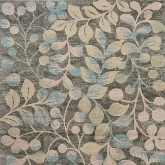 Beige Gray And Blue Botanical Leaves Area Rug Photo 8