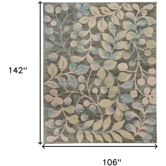 Beige Gray And Blue Botanical Leaves Area Rug Photo 3