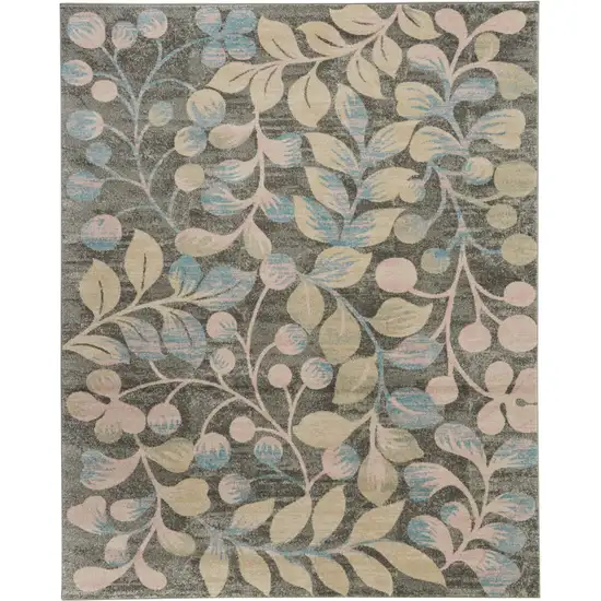 Beige Gray And Blue Botanical Leaves Area Rug Photo 2