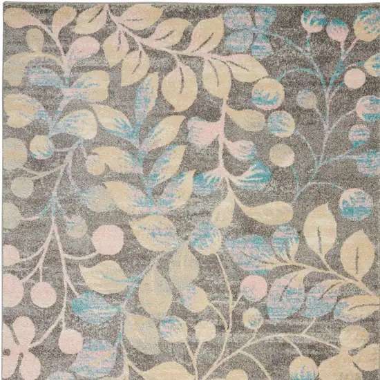 Beige Gray And Blue Botanical Leaves Area Rug Photo 9