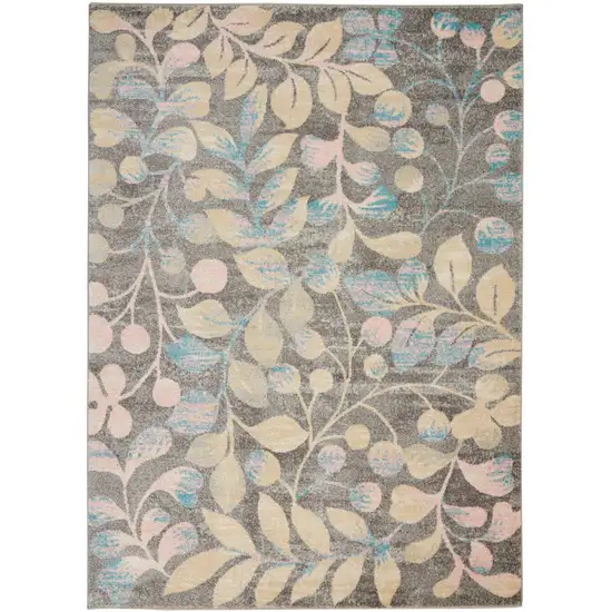 Beige Gray And Blue Botanical Leaves Area Rug Photo 2