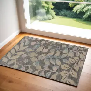 Photo of Beige Gray And Blue Botanical Leaves Area Rug