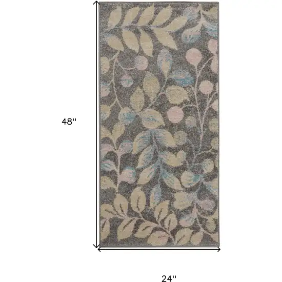 Beige Gray And Blue Botanical Leaves Area Rug Photo 3