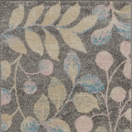 Beige Gray And Blue Botanical Leaves Area Rug Photo 8