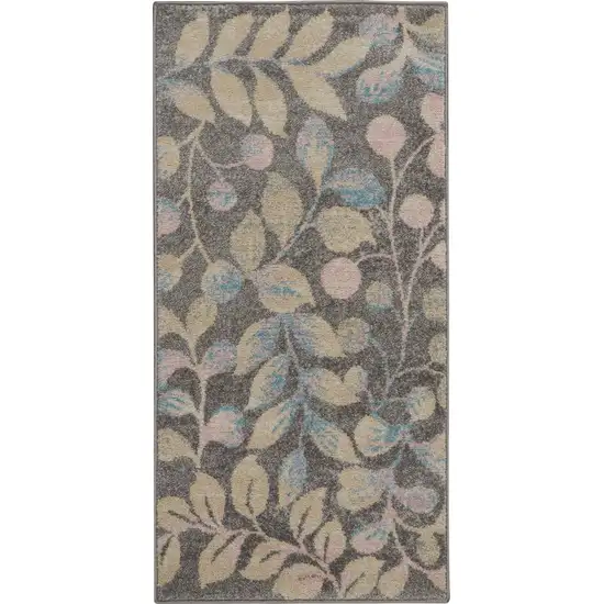 Beige Gray And Blue Botanical Leaves Area Rug Photo 2