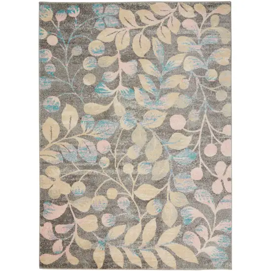 Beige Gray And Blue Tropical Floral Area Rug Photo 9