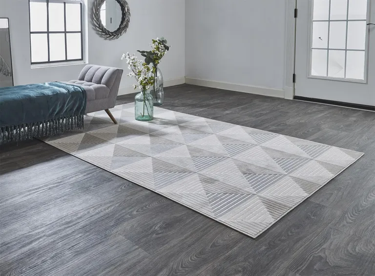 Beige Gray And Ivory Geometric Area Rug Photo 3