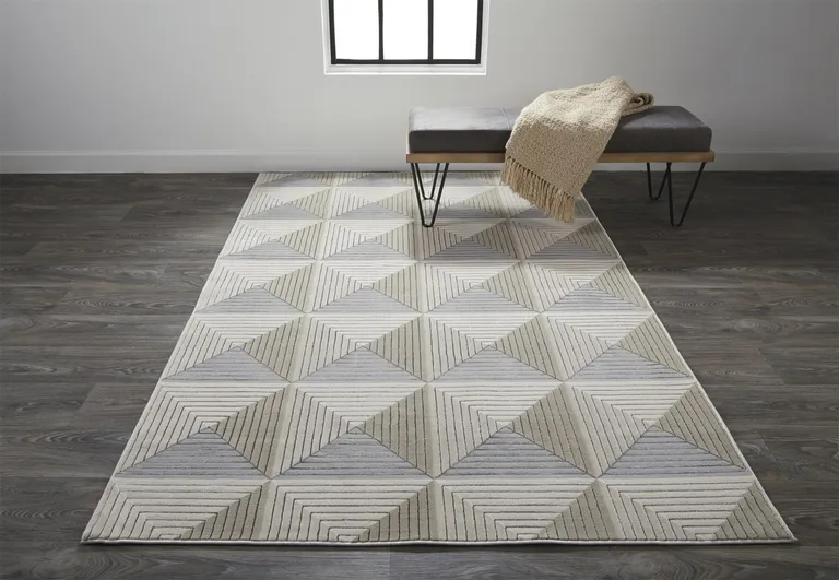 Beige Gray And Ivory Geometric Area Rug Photo 2