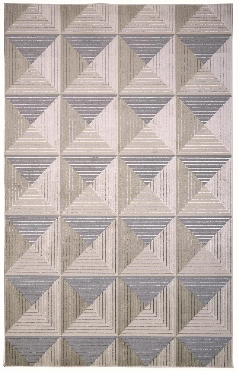 Beige Gray And Ivory Geometric Area Rug Photo 1