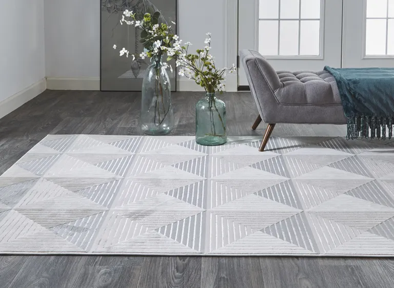 Beige Gray And Ivory Geometric Stain Resistant Area Rug Photo 2