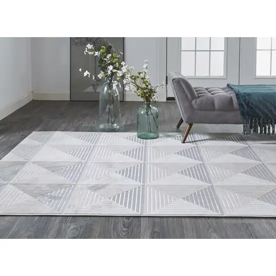 Beige Gray And Ivory Geometric Stain Resistant Area Rug Photo 2