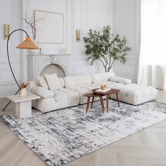 Beige Gray and White Abstract Area Rug Photo 7